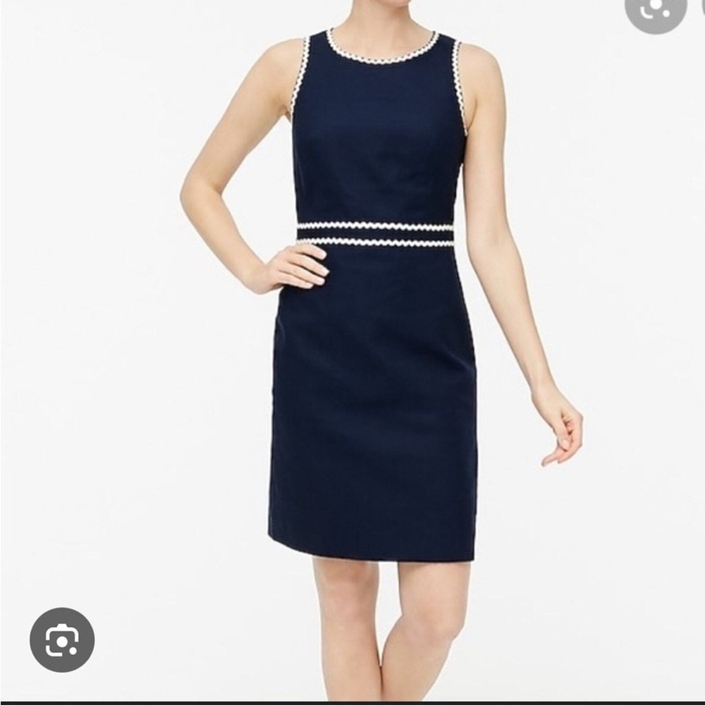 NWT J.Crew 6 Navy Blue Dress with White Rickrack Trim
